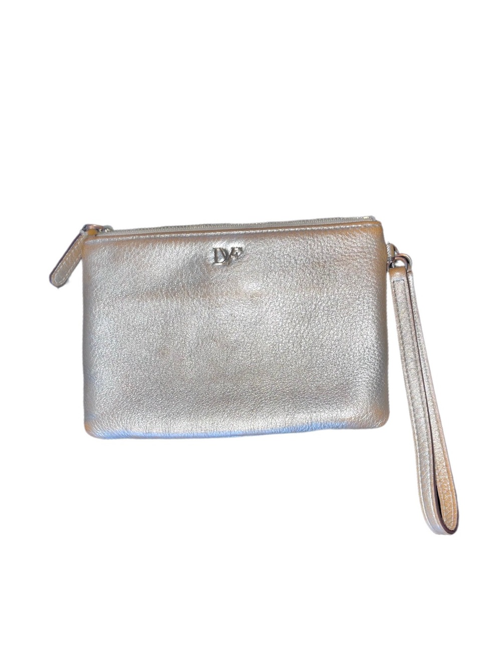 Diane Von Furstenberg Metallic Silver Wristlet Clutch with Strap